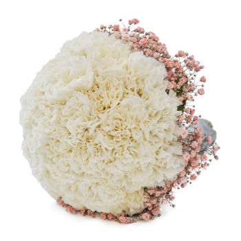 Brautstrauss mit weissen Nelken und rosa Schleierkraut